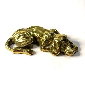 Vintage brass hound dog paper weight tchotchke trinket